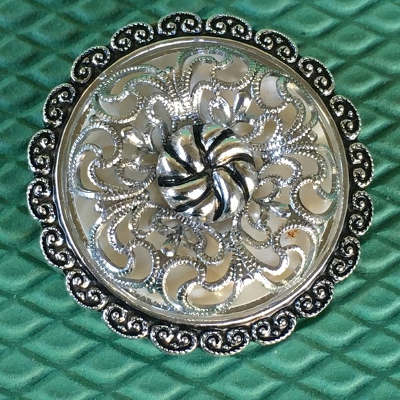Vintage W. Germany signed Filigree Silver Tone Scarf Clip - Picture 1 of 3